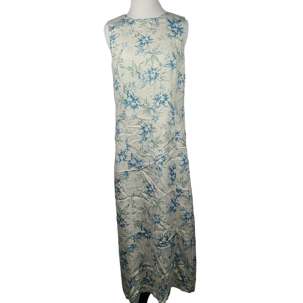 Pendleton cream, blue, and green floral silk maxi dress size Small